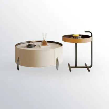Set of 2 Wood Round Nesting Coffee Table with Modern Design  Image - 4