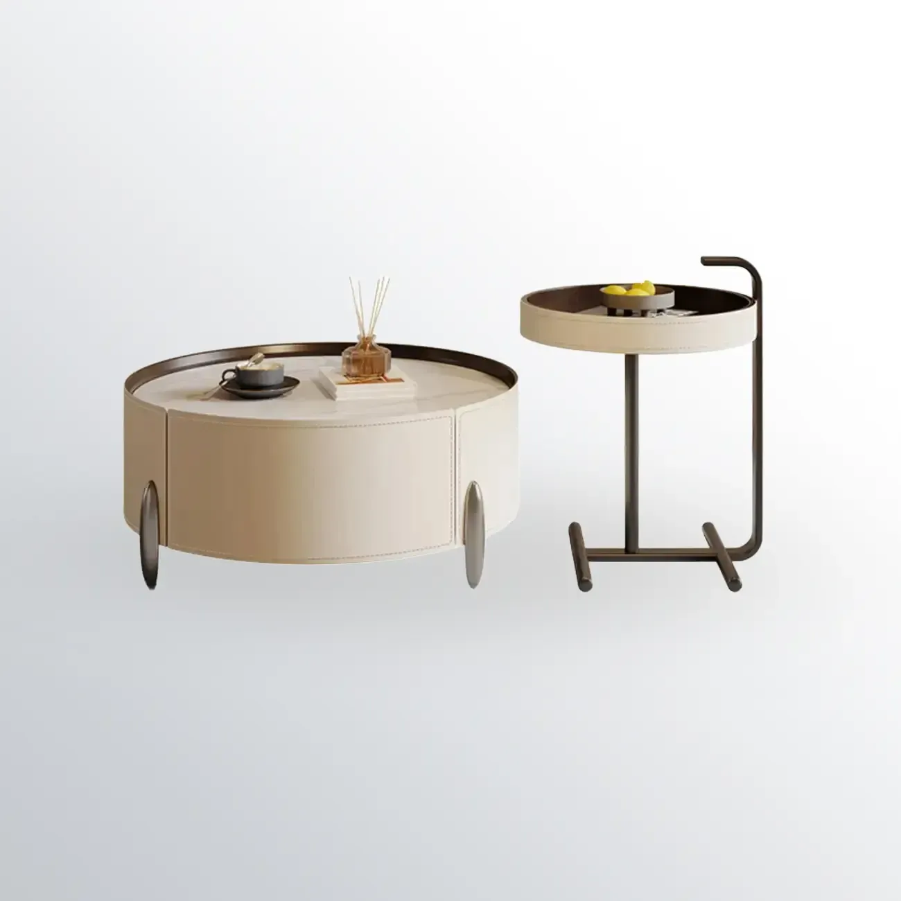 Set of 2 Wood Round Nesting Coffee Table with Modern Design Image - 6