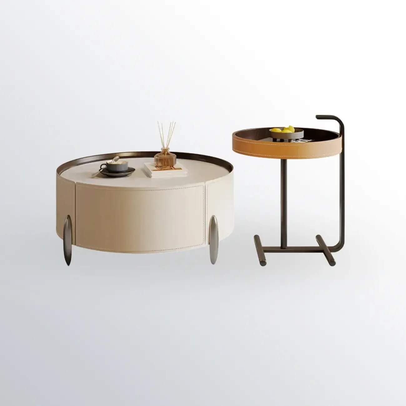 Set of 2 Wood Round Nesting Coffee Table with Modern Design  Image - 7