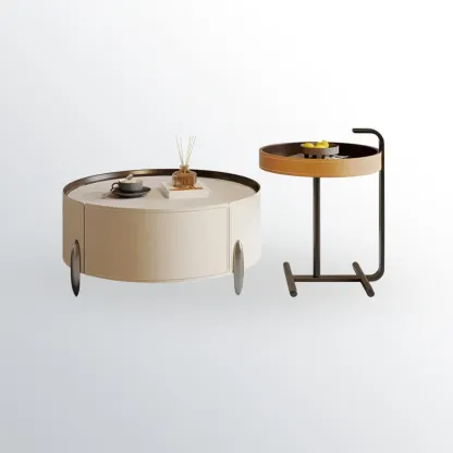 Set of 2 Wood Round Nesting Coffee Table with Modern Design  Image - 7