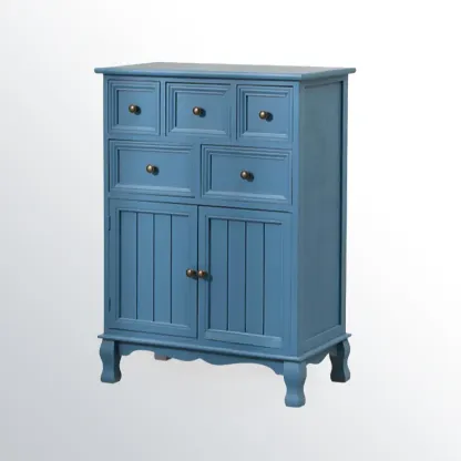 Rustic White Wooden Cabinet for Living Room with Drawers Image - 14