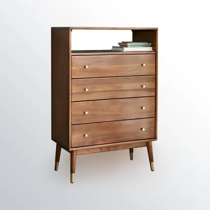 Modern Rubberwood Bedroom Storage Cabinet with 4 Drawers Image - 3