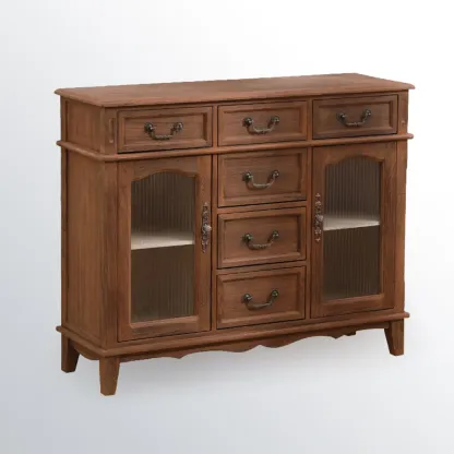 Rustic Wooden Cabinet with Rattan-Weaved for Living Room  Image - 15