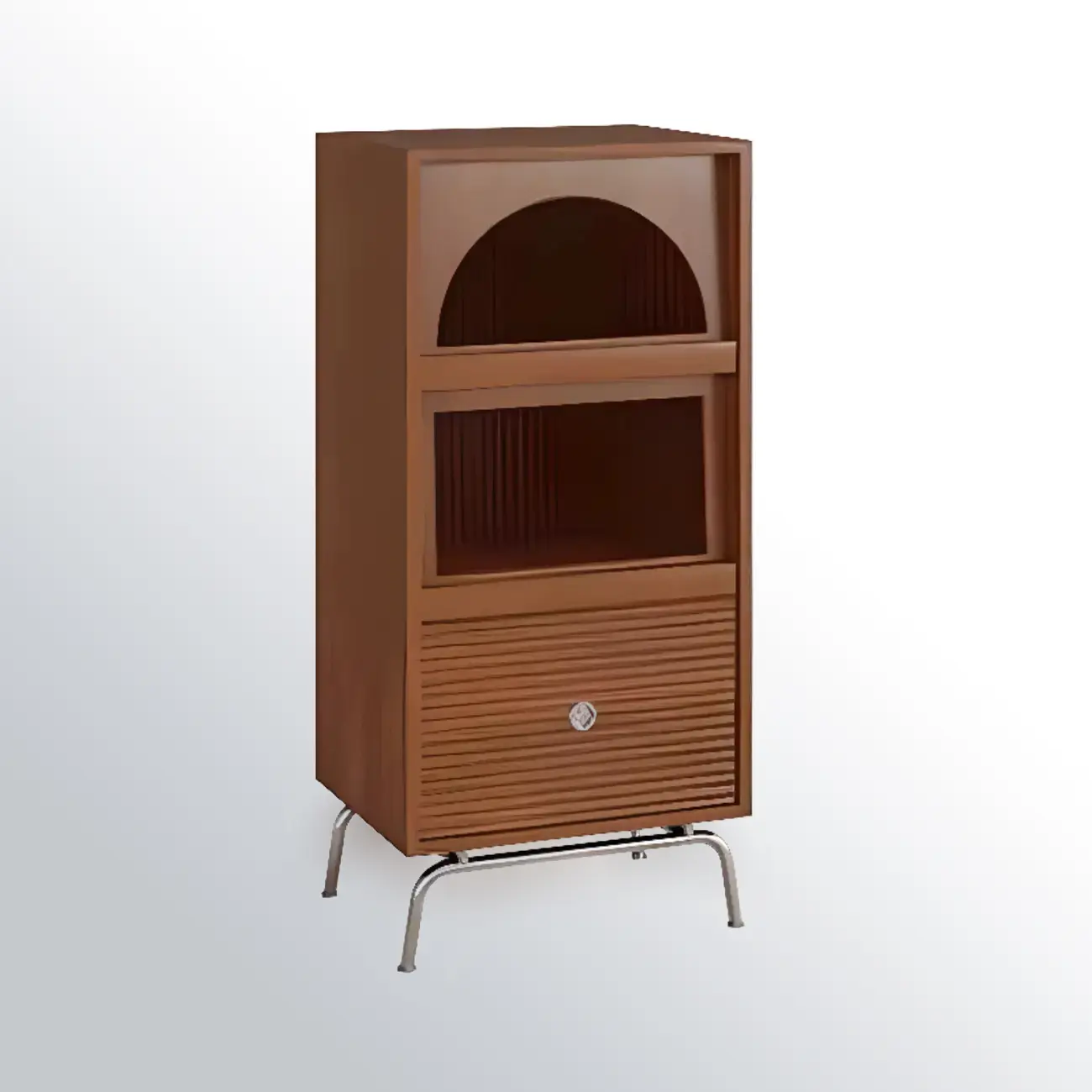 Modern Pine Storage Cabinet with Glass Door and Metal Base Image - 7 | homeyfad