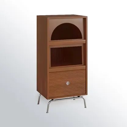 Modern Pine Storage Cabinet with Glass Door and Metal Base Image - 7