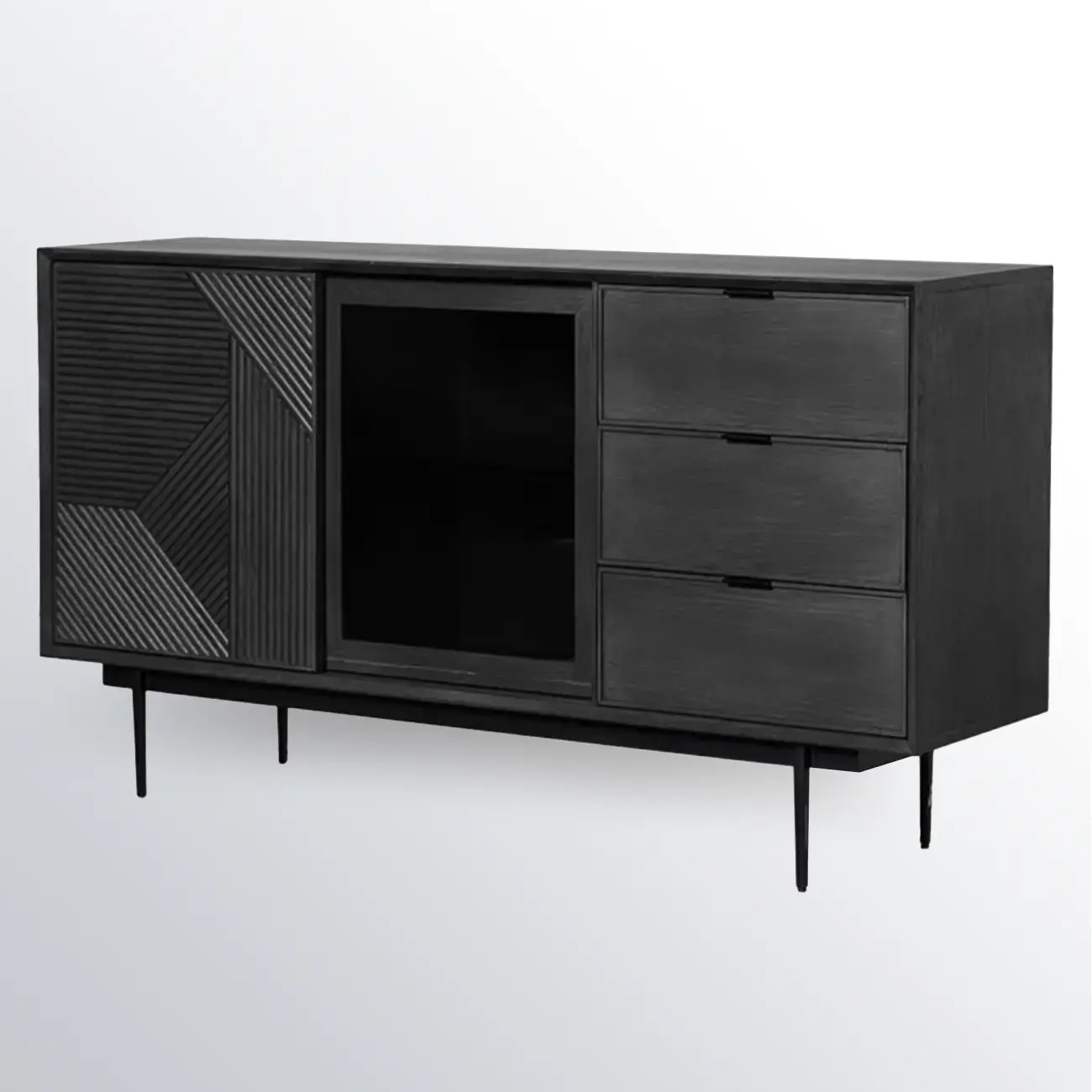 Modern Black Rectangle Cabinet for Living Room with Drawers Image - 4 | homeyfad