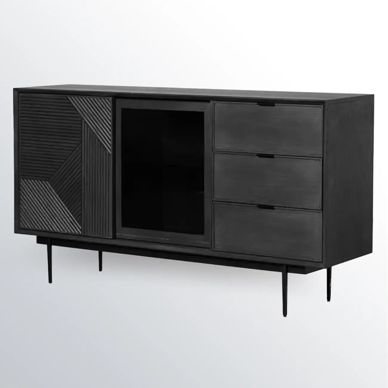 Modern Black Rectangle Cabinet for Living Room with Drawers Image - 4