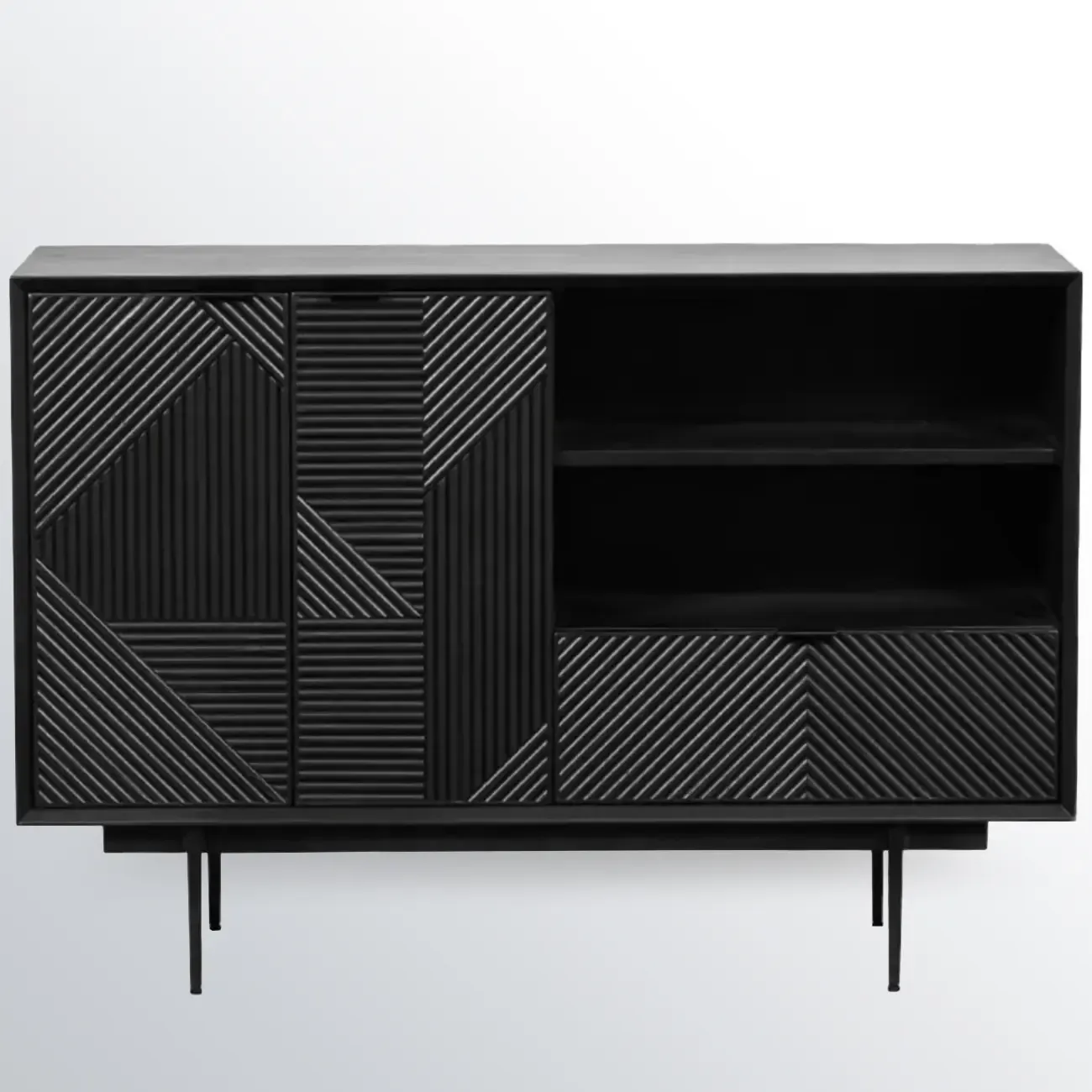 Modern Black Rectangle Cabinet for Living Room with Drawers Image - 5