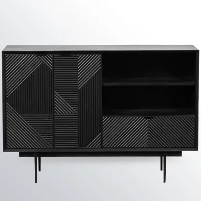 Modern Black Rectangle Cabinet for Living Room with Drawers Image - 5