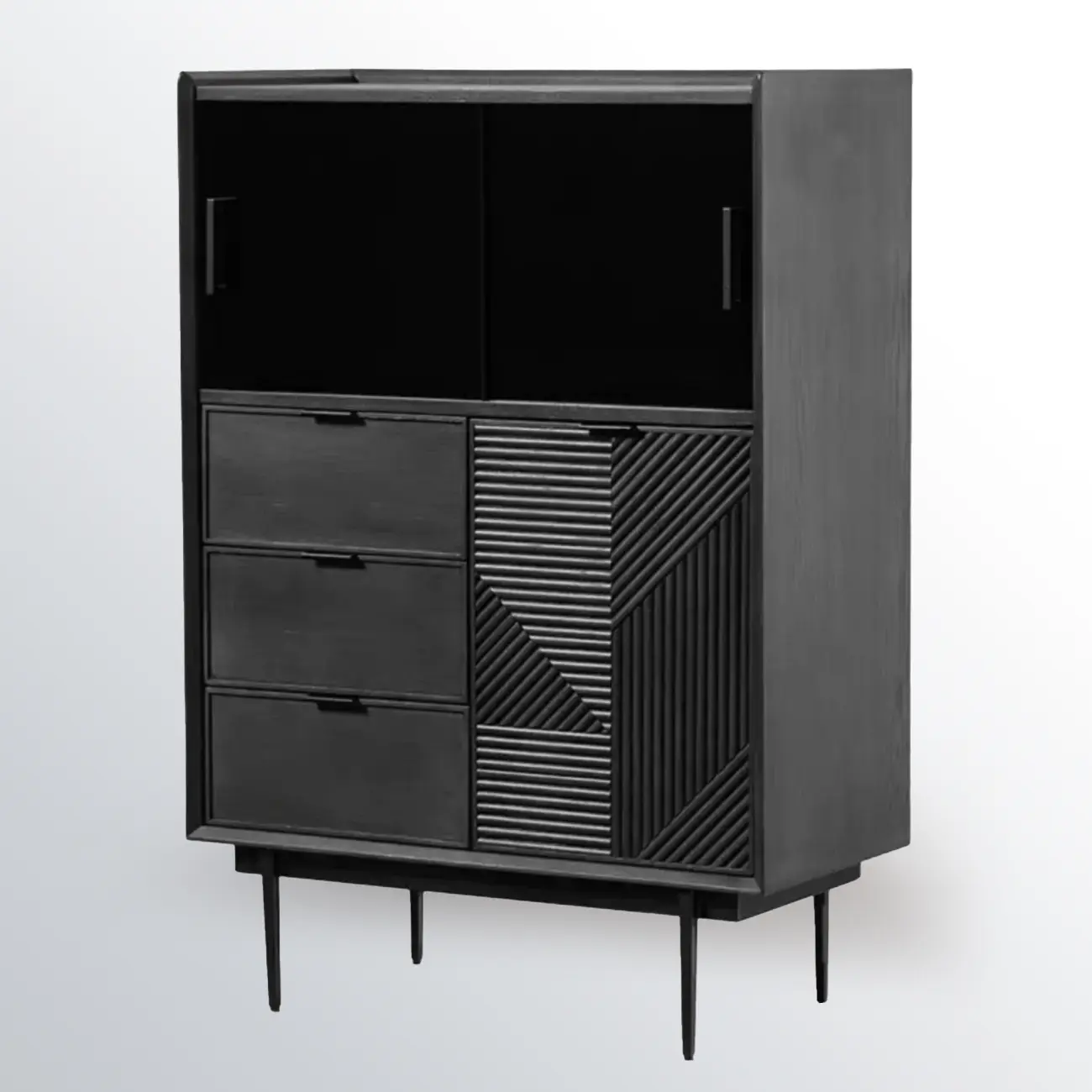 Modern Black Rectangle Cabinet for Living Room with Drawers Image - 6 | homeyfad