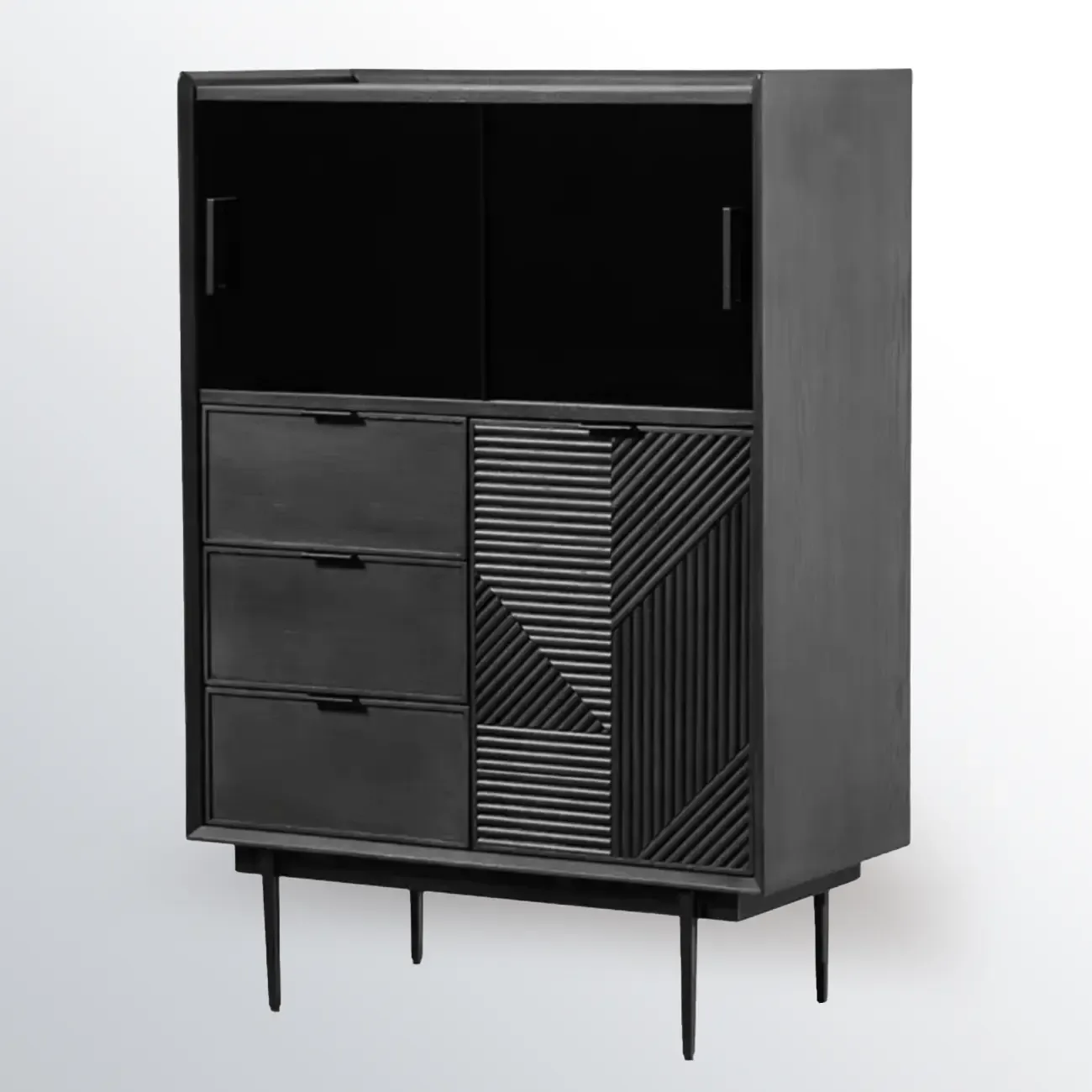 Modern Black Rectangle Cabinet for Living Room with Drawers Image - 6