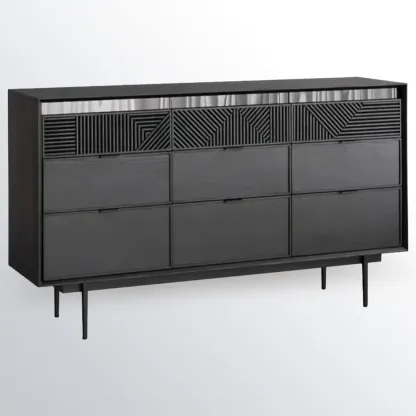 Modern Black Rectangle Cabinet for Living Room with Drawers Image - 7