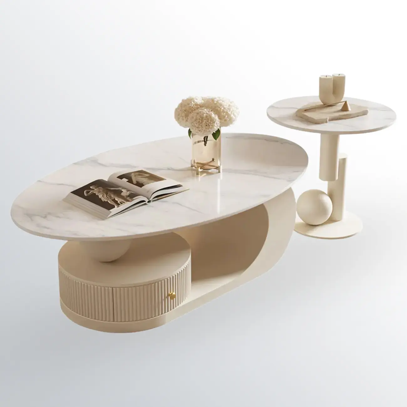 Modern White Stone Top Coffee Table with Scratch Resistant  Image - 6 | homeyfad