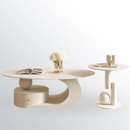 Modern White Stone Top Coffee Table with Scratch Resistant  Image - 7