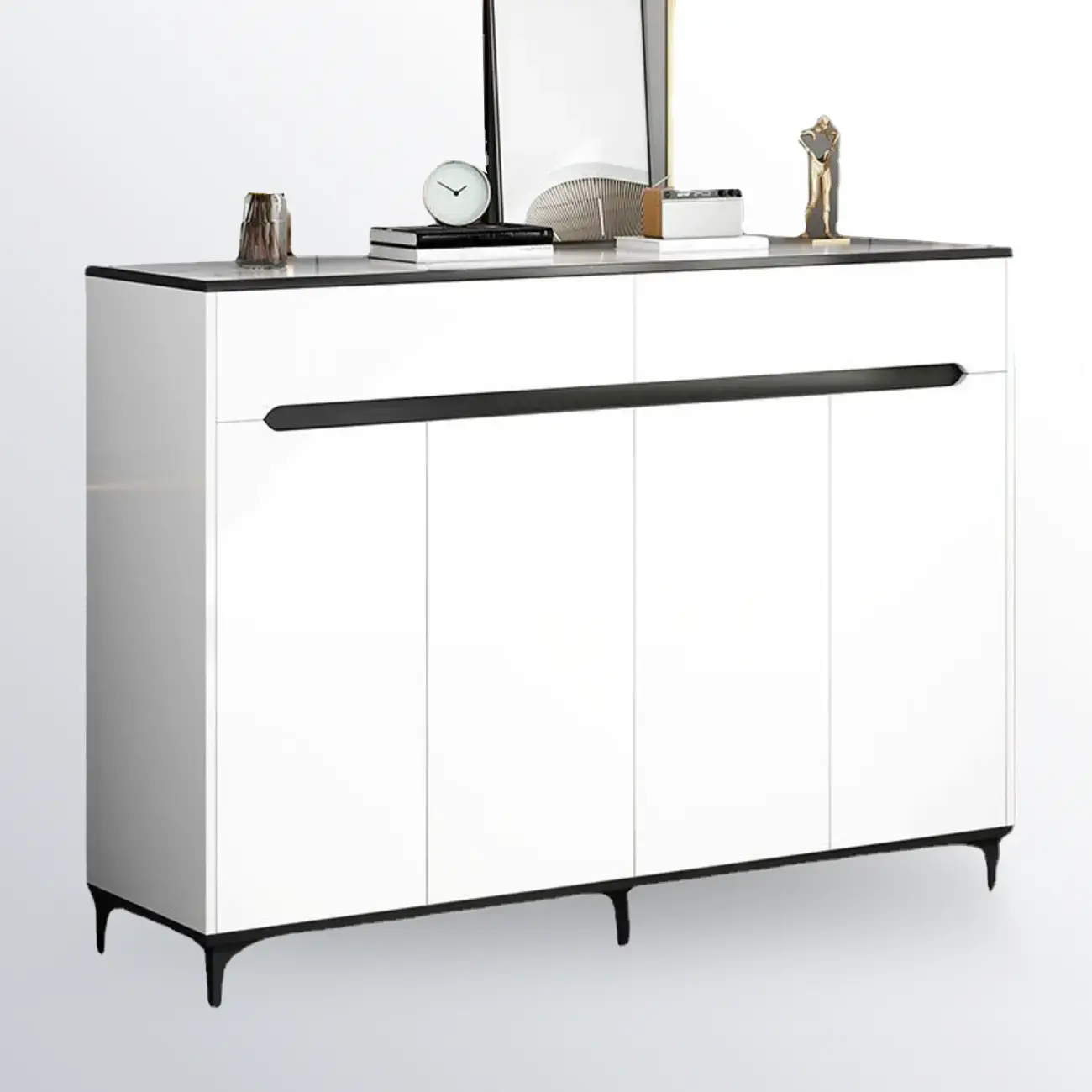 Minimalist Wooden White Kitchen Accent Cabinet with Doors Image - 11 | homeyfad