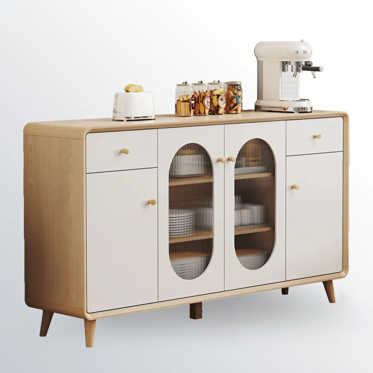 Modern Natural Finish Cabinet with Exterior Shelf  & Drawers Image - 8 | homeyfad