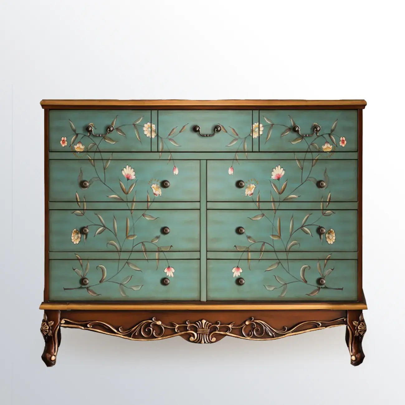 Rustic Wooden Floral Cabinet for Home with 3/5/9 Drawers Image - 5 | homeyfad