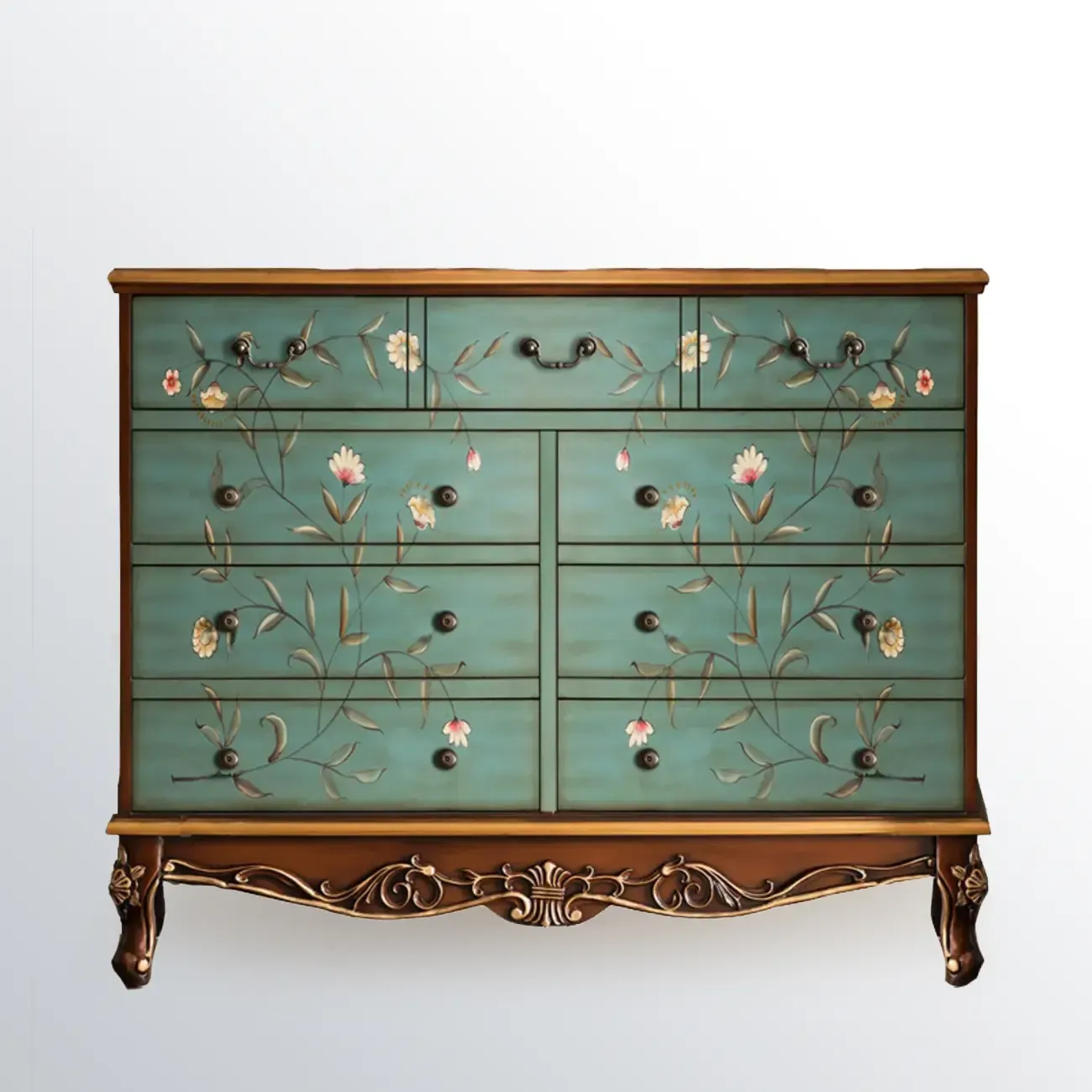 Rustic Wooden Floral Cabinet for Home with 3/5/9 Drawers Image - 5