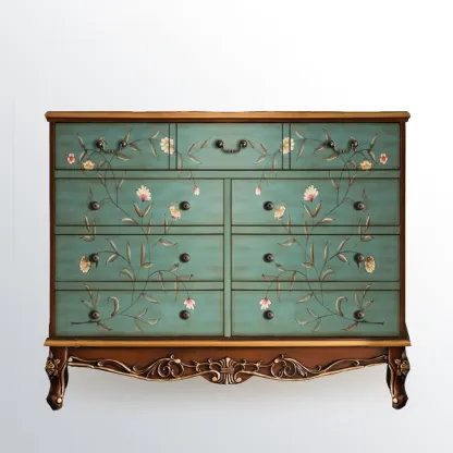 Rustic Wooden Floral Cabinet for Home with 3/5/9 Drawers Image - 5