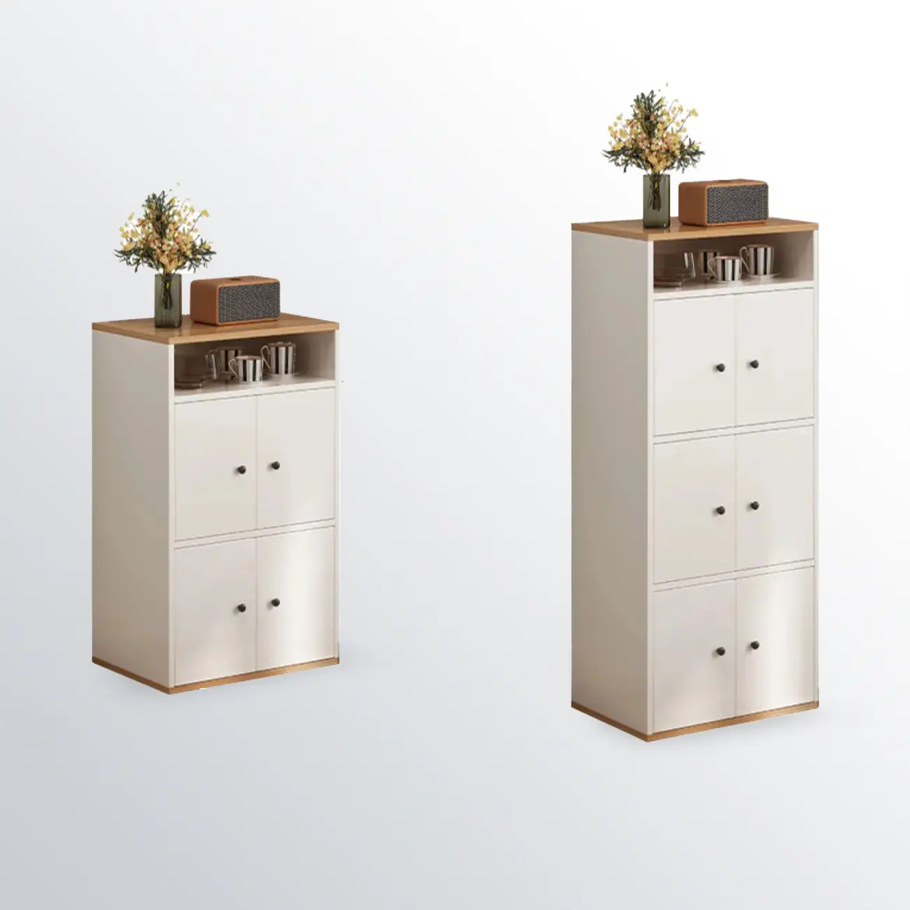 Modern White Wooden Storage Cabinet with Exterior Shelves  Image - 21 | homeyfad