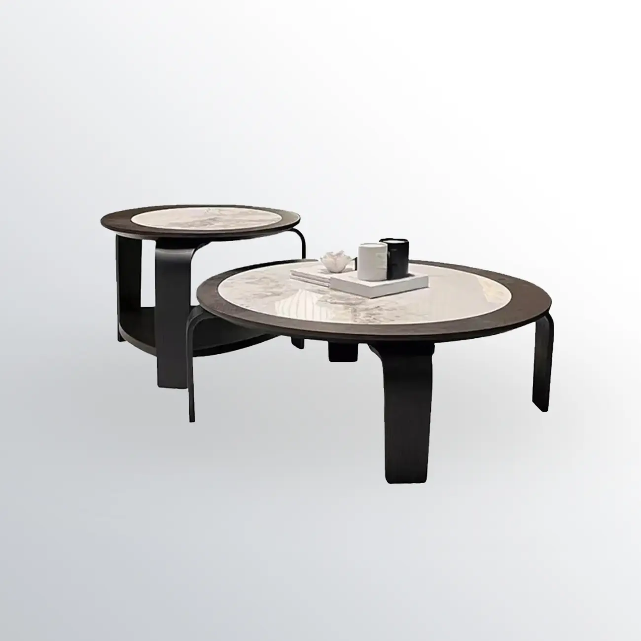 Unique Marble Round 2 Nesting Coffee Table Set with Wood Base Image - 4 | homeyfad