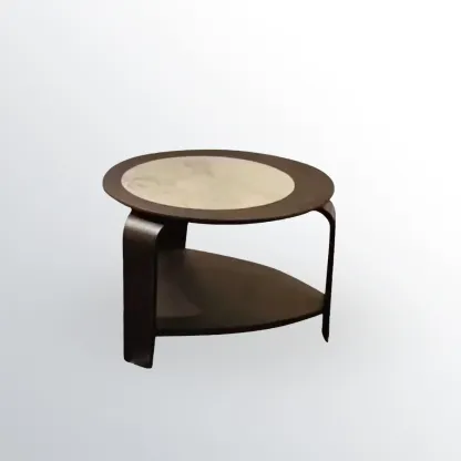 Unique Marble Round 2 Nesting Coffee Table Set with Wood Base Image - 5