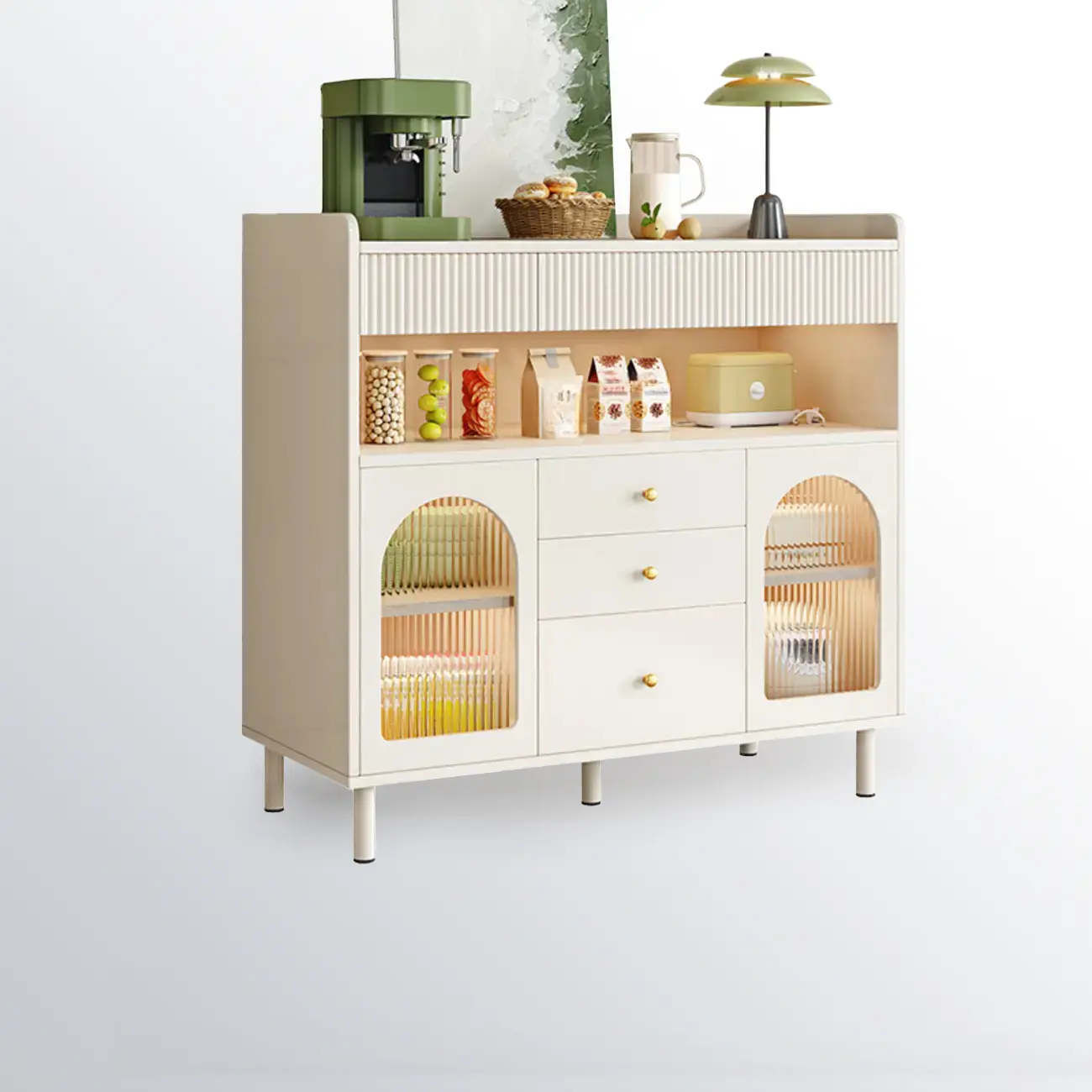 Modern White Accent Cabinet with Drawers & Glass Doors  Image - 6 | homeyfad