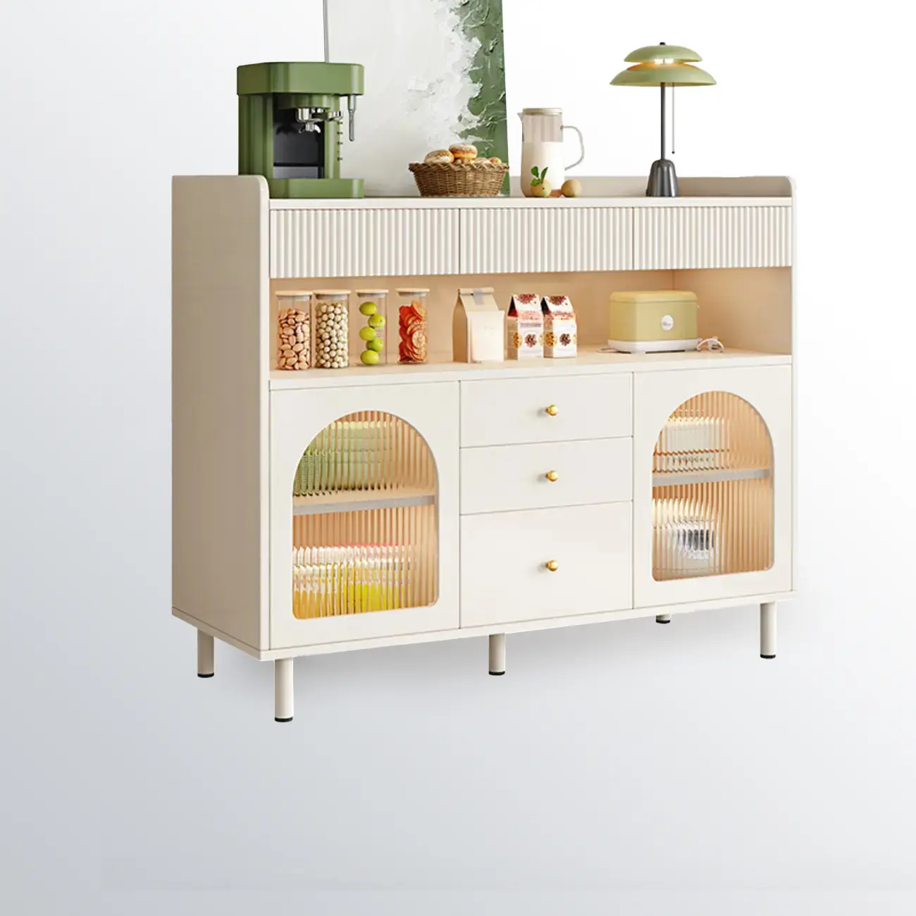 Modern White Accent Cabinet with Drawers & Glass Doors  Image - 7 | homeyfad