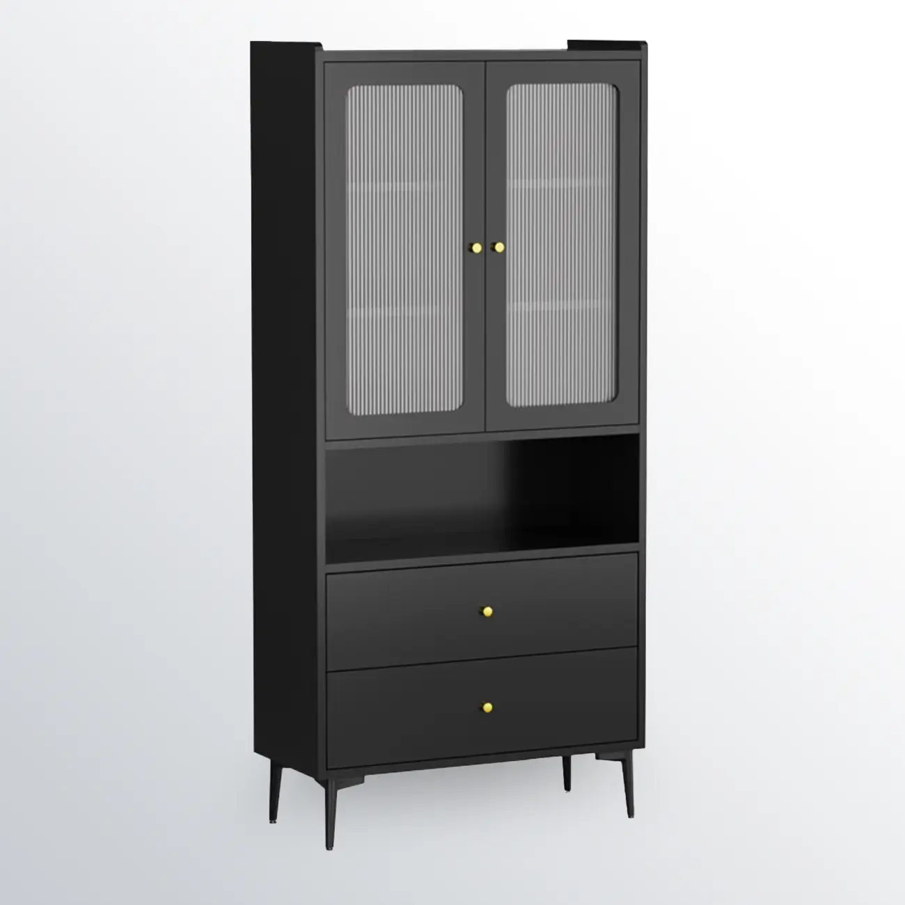Modern Black Storage Cabinet with Exterior Shelf & Drawers Image - 2 | homeyfad