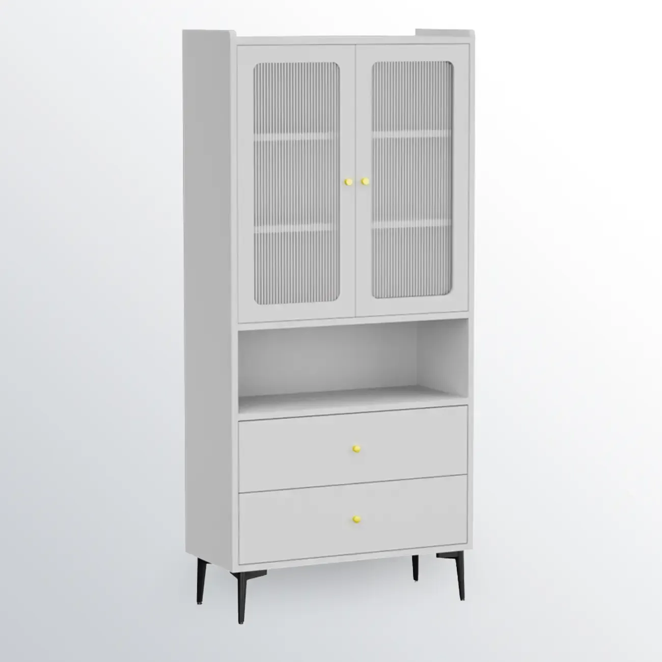 Modern Black Storage Cabinet with Exterior Shelf & Drawers Image - 3