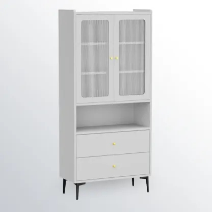 Modern Black Storage Cabinet with Exterior Shelf & Drawers Image - 3