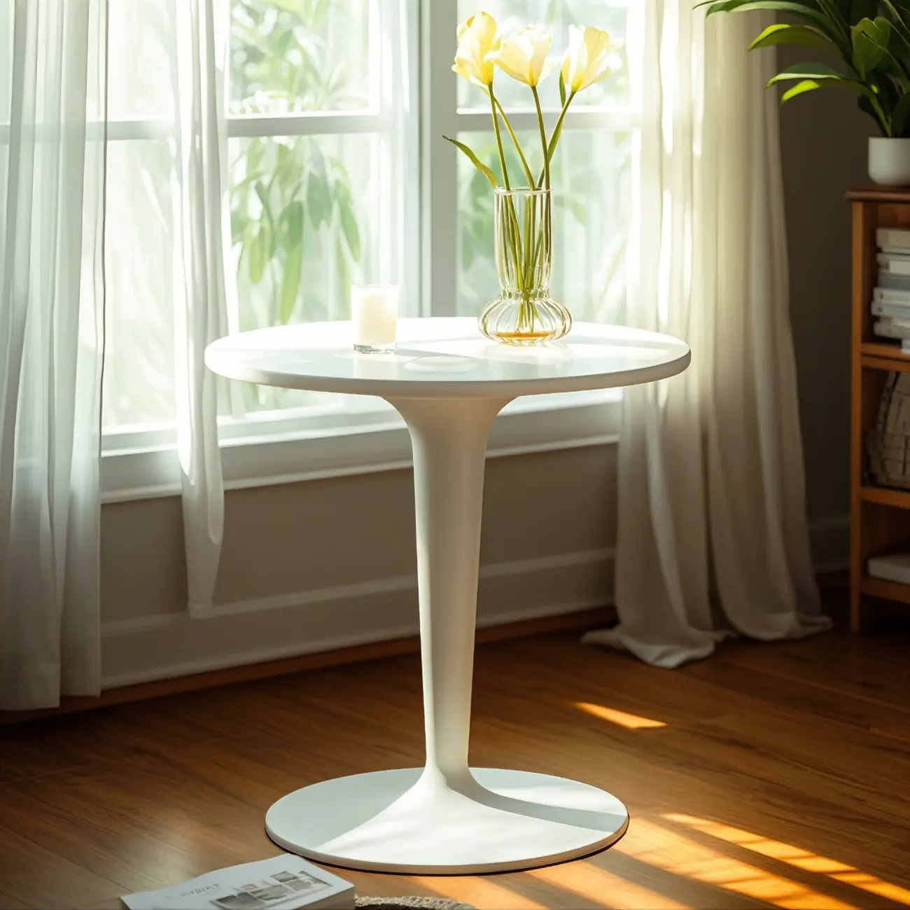 Minimalist Round White Acrylic Side Table for Living Room Image - 1 | homeyfad