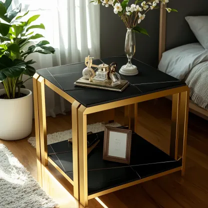 Casual 2-tier Square Sintered Stone Top Side Table Image - 1