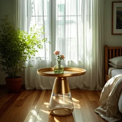 Modern Glass End Table with Round Base for Living Room Image - 1