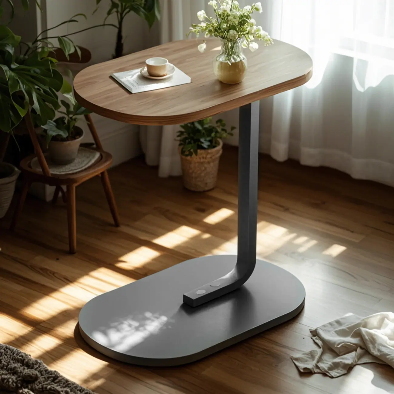 Modern Wooden C-Shaped End Table for Living Room Image - 1 | homeyfad