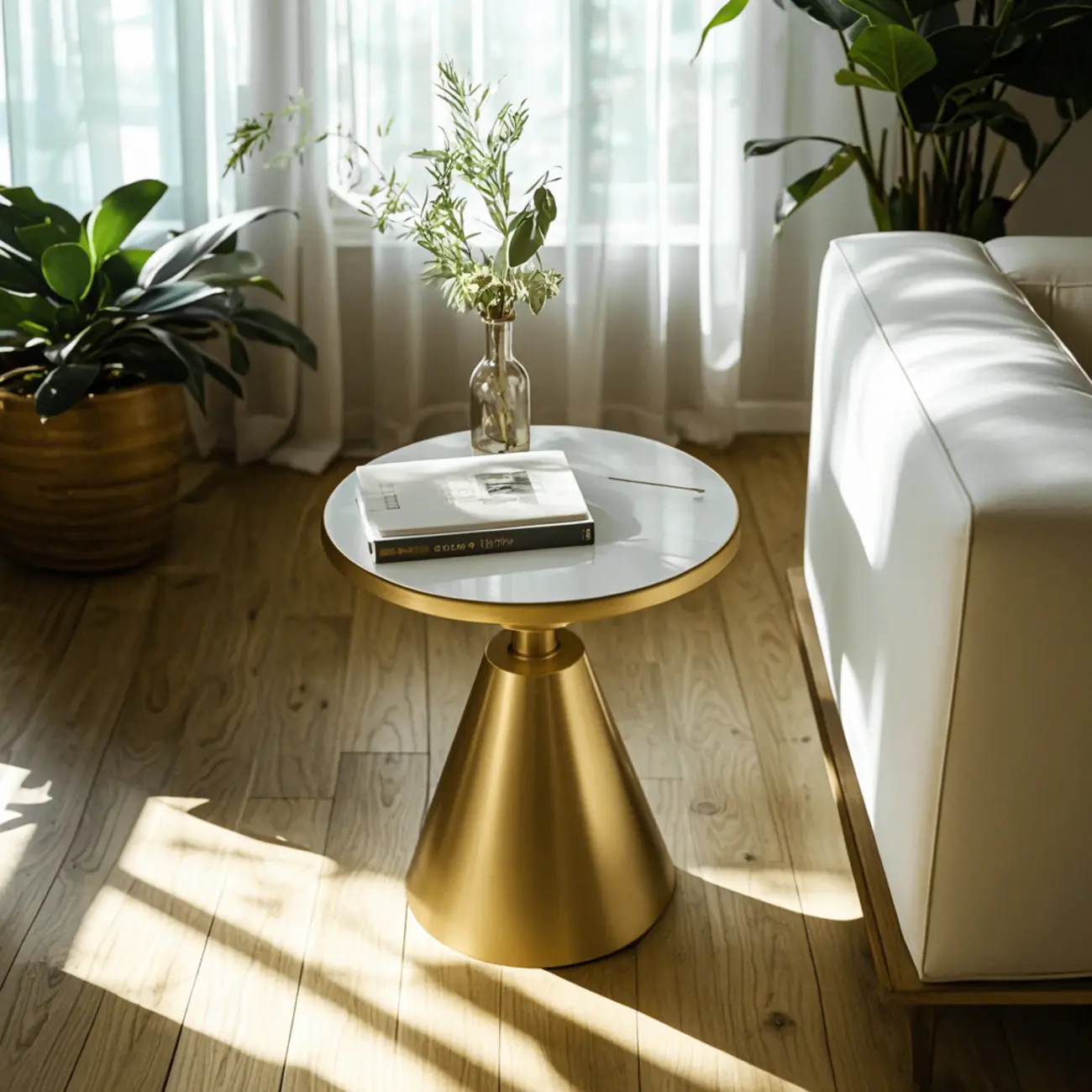 Simple Circular-shaped Midnight Chalk Sintered Stone Chairside Table with Pedestal Base Image - 1 | homeyfad