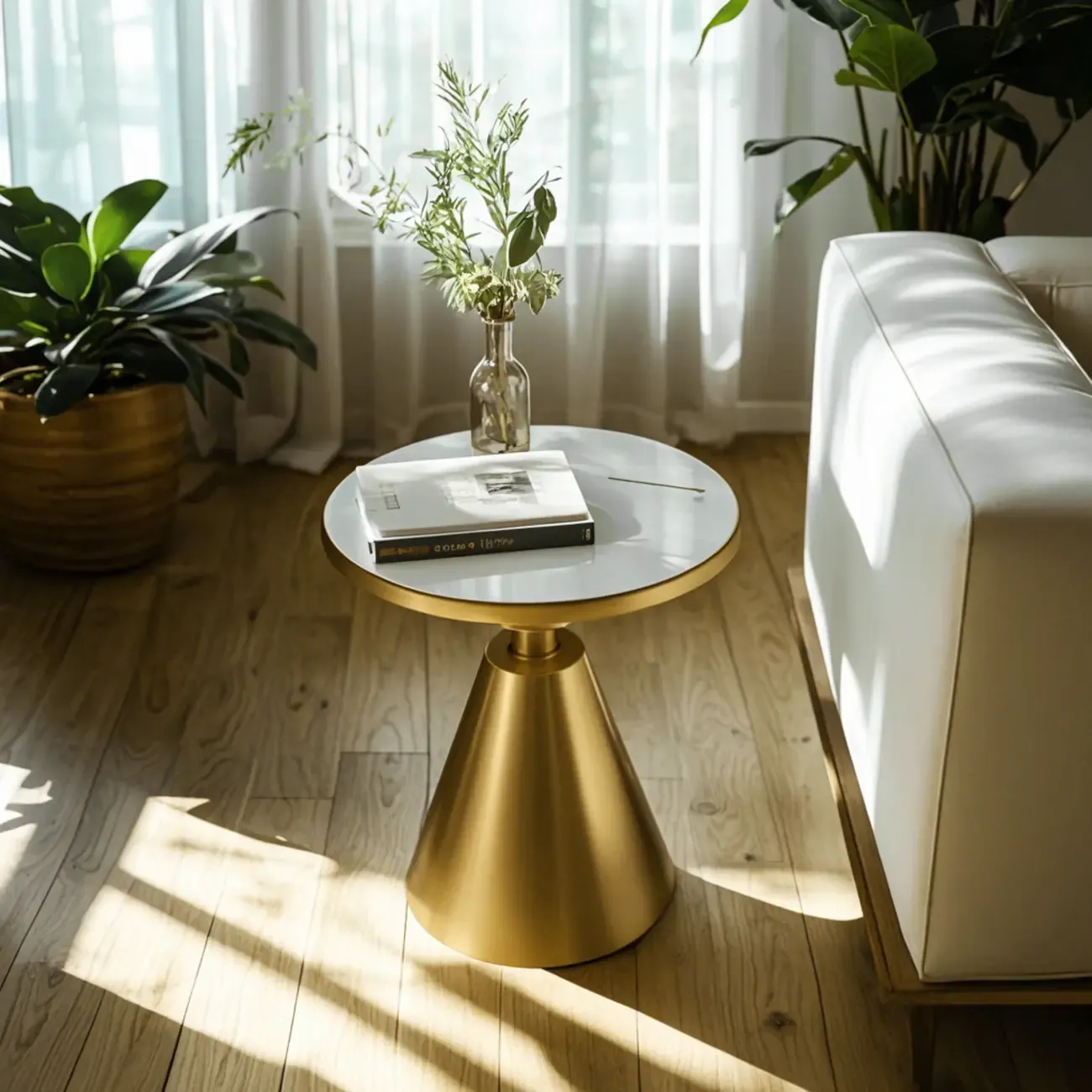 Simple Circular-shaped Midnight Chalk Sintered Stone Chairside Table with Pedestal Base Image - 1