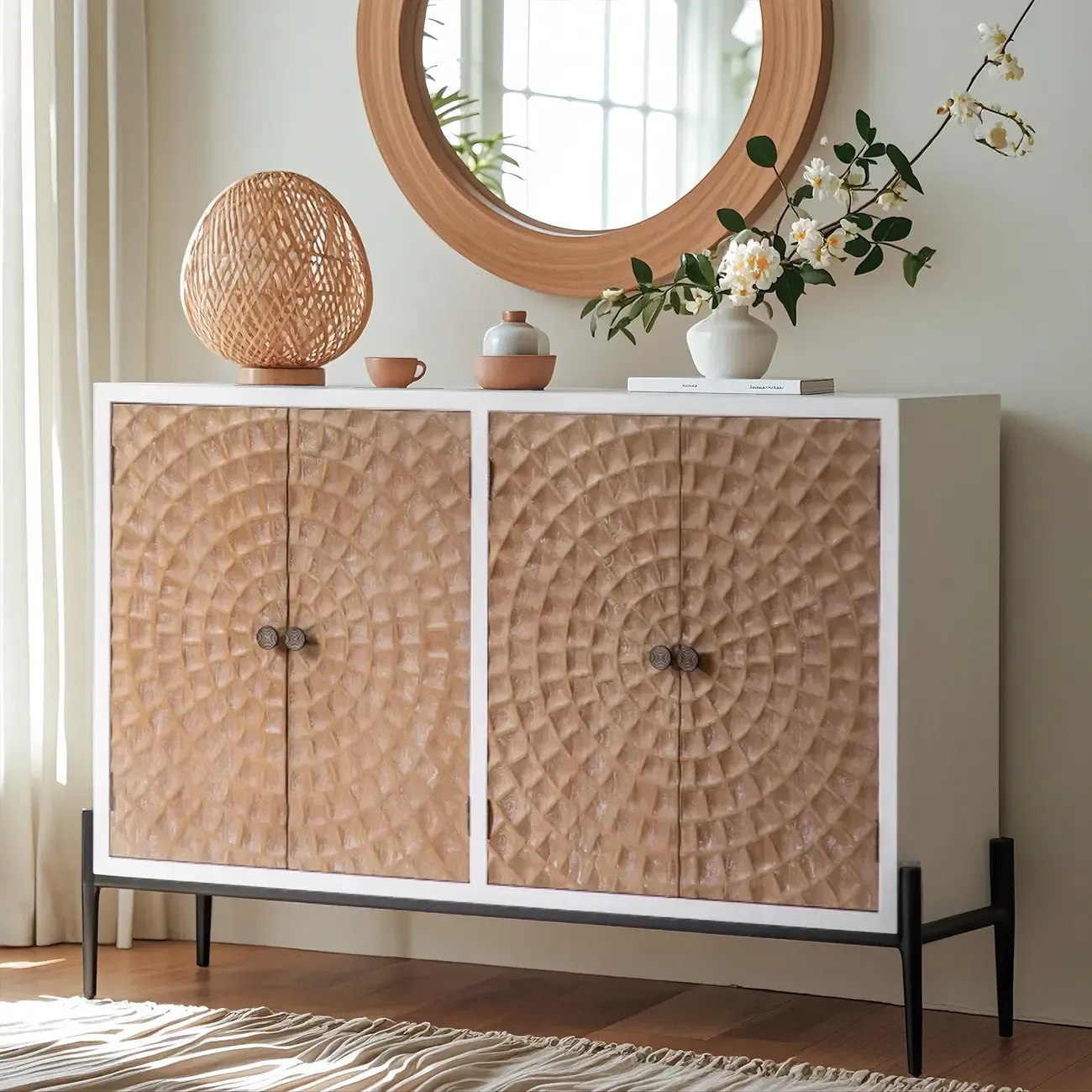 Rustic Accent Cabinet for Sitting Room with Natural Finish Image - 1