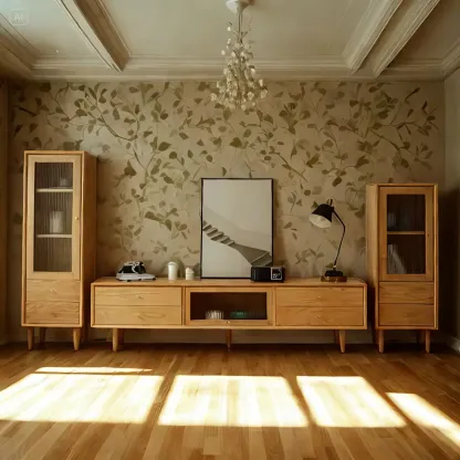 Traditional Wooden TV Stands with Glass Accents for Home Image - 2