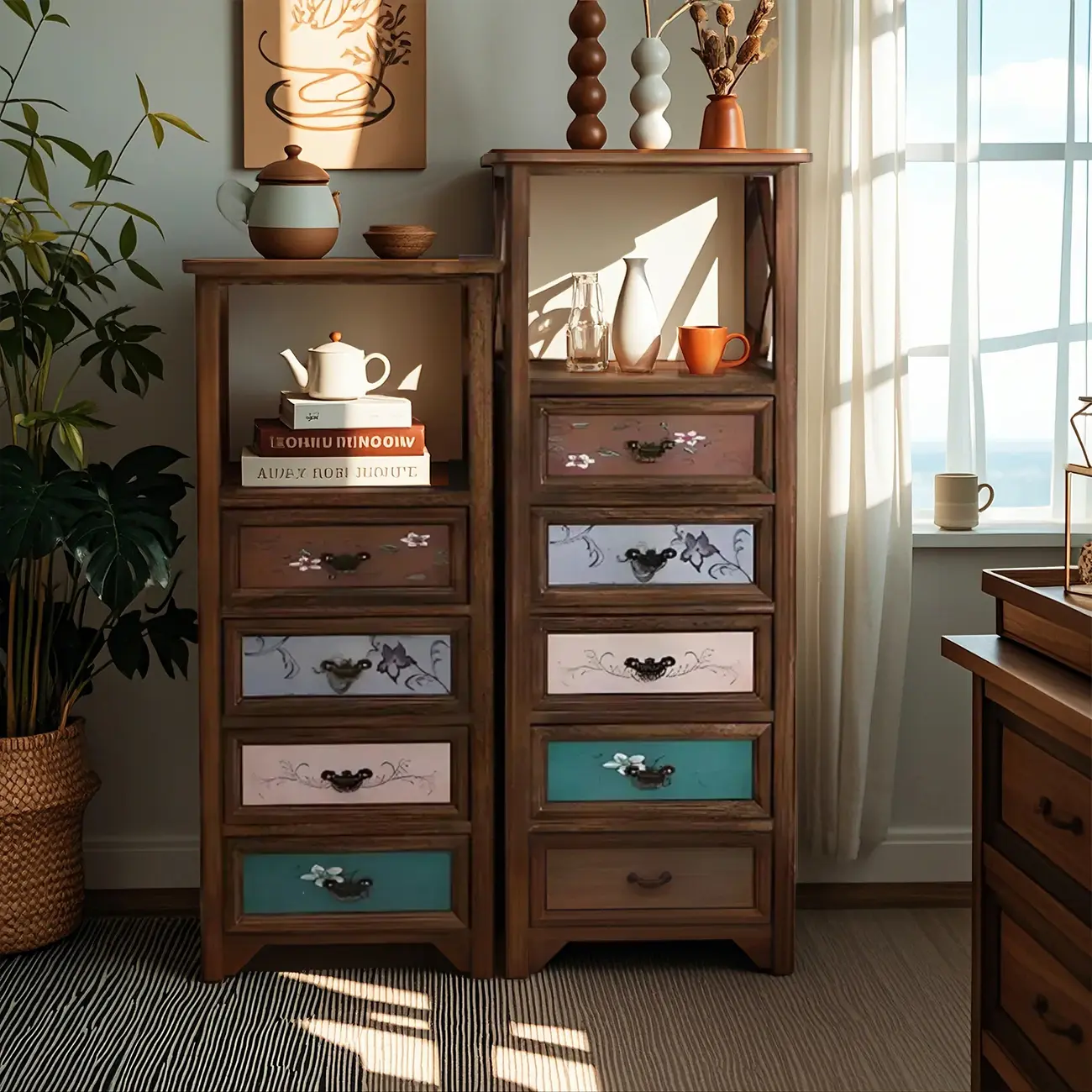 Industrial Rectangular Wooden Drawer Cabinet for Parlor Decor Image - 1 | homeyfad