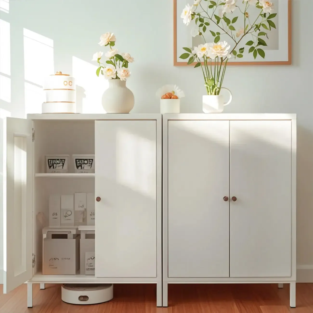 3/4 Shelves Wooden Storage Cabinet with Standard Length Image - 1