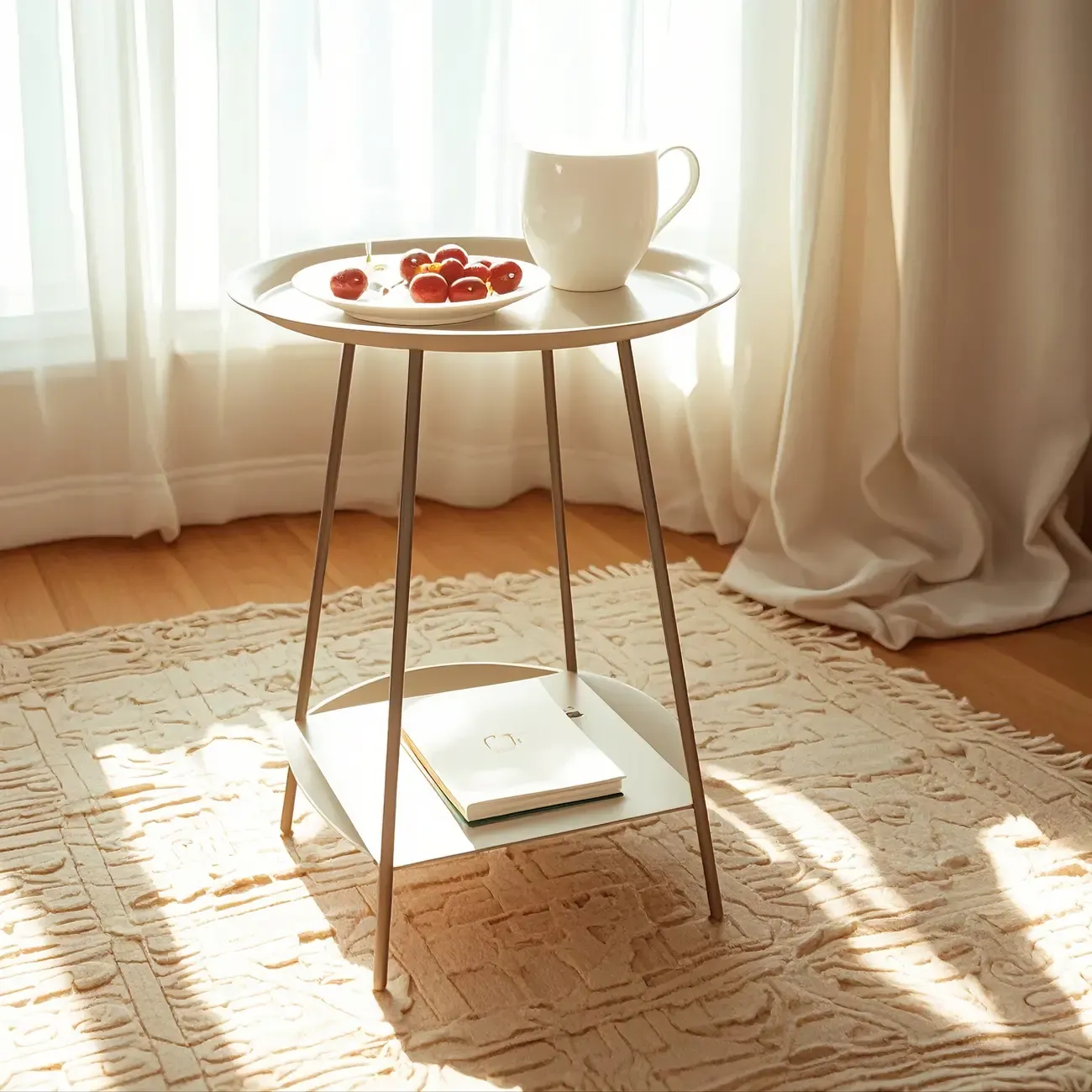 2-Tier Black Metal Side Table with Tray Top and Storage Image - 1