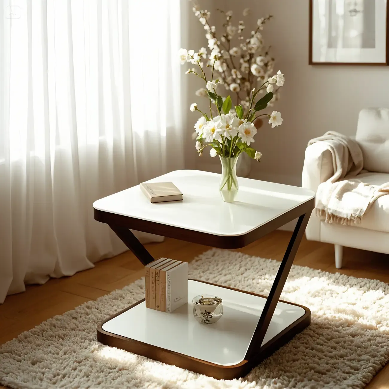 2-Tier Black Glass End Table with Storage for Living Room Image - 1