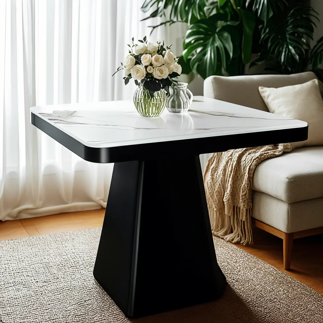 Black Square Sintered Stone Top End Table for Living Room Image - 1 | homeyfad