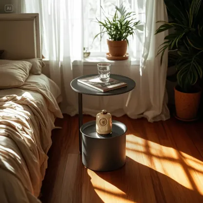 Glam Round Marble Side Table with Gold Metal Drum Storage Image - 3