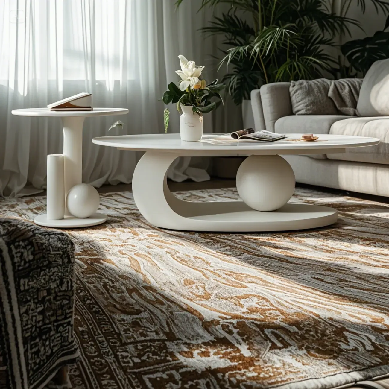White Stone Oval Modern Bunching Accent Tables Image - 2