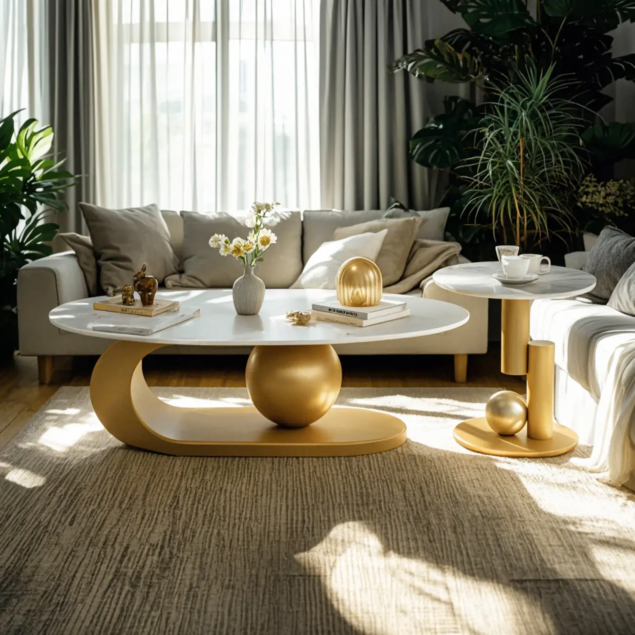 White Stone Oval Modern Bunching Accent Tables Image - 3 | homeyfad