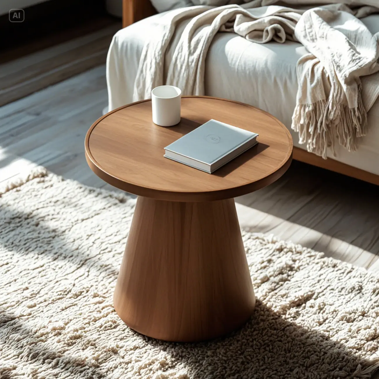 Modern Round Brown Solid Wood End Table for Living Room Image - 4 | homeyfad