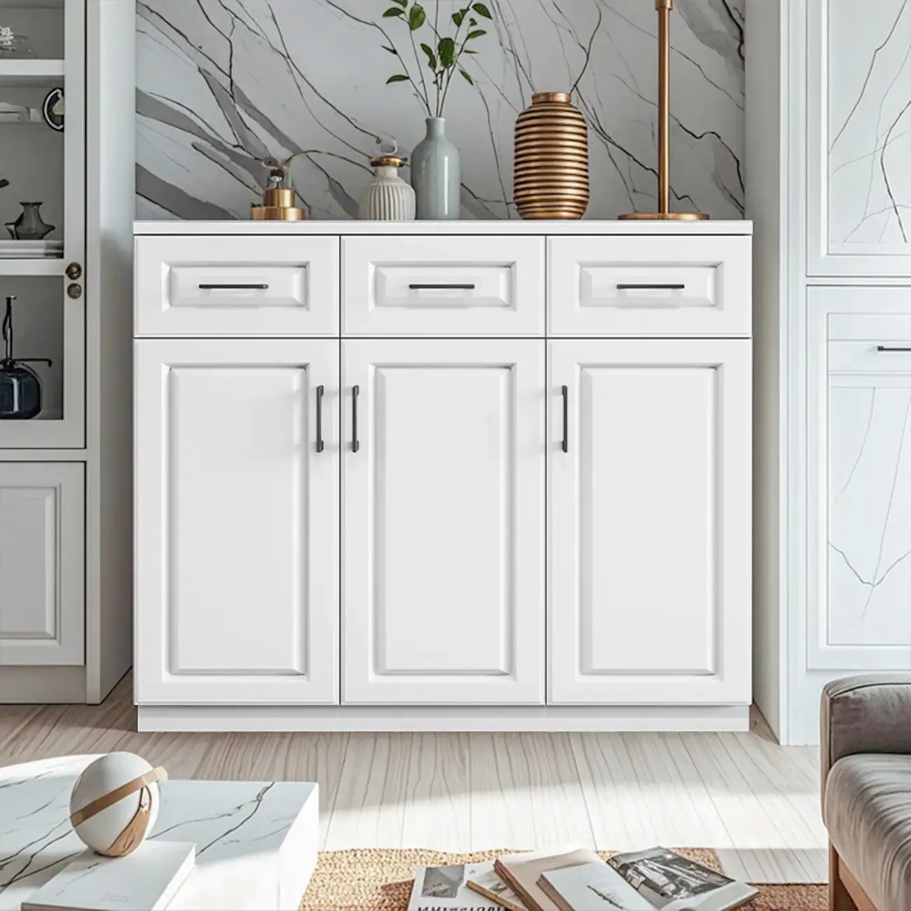 Modern White Free Standing Kitchen Cabinet for Storage   Image - 2 | homeyfad
