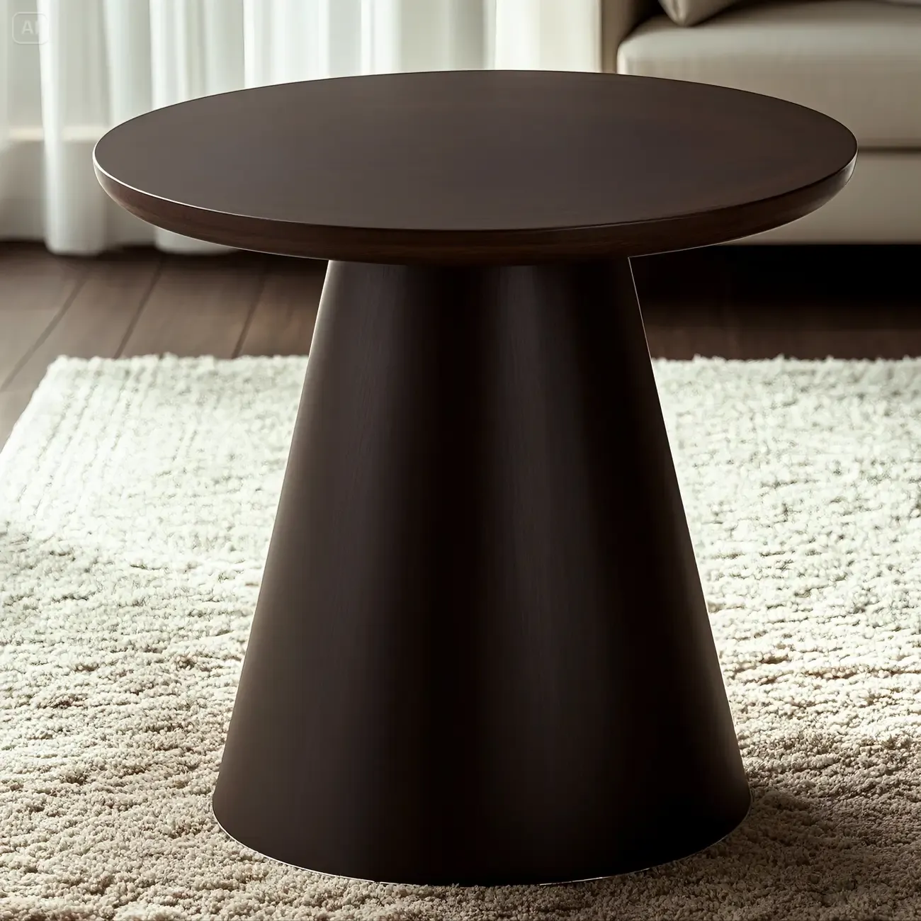 Modern Round Brown Solid Wood End Table for Living Room Image - 9